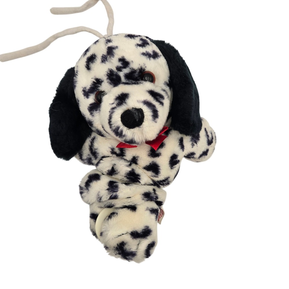 1988 Dakin Dalmatian Dog Spiral Stroller Toy Plush Spotted Black White Works